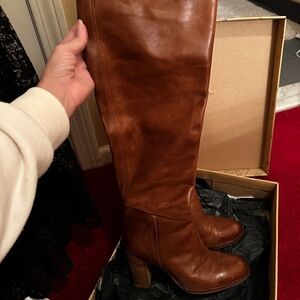 Free People Dakota Leather Boots Tall Taupe (cognac brown)  with Box